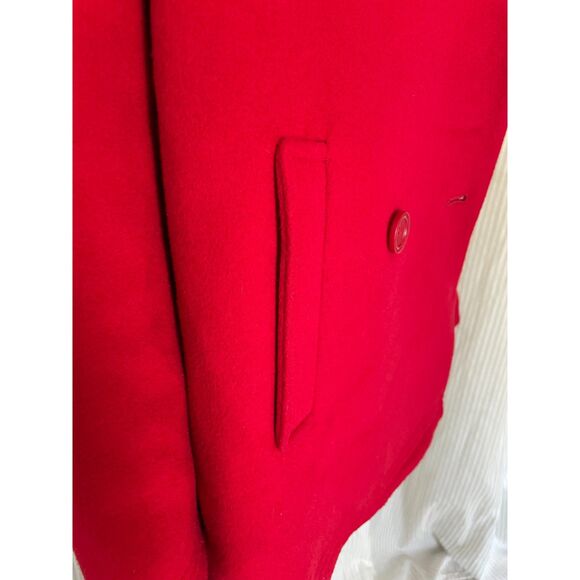 J Jill Womens Red Wool Blend Peacoat Jacket Med Classic Double Breasted Winter - Picture 6 of 8
